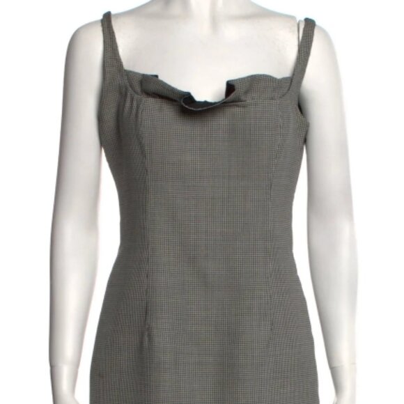 NWOT VALENTINO WOOL KNEE-LENGTH HOUNDSTOOTH RUFFLE TRIM WOOL DRESS M $2495